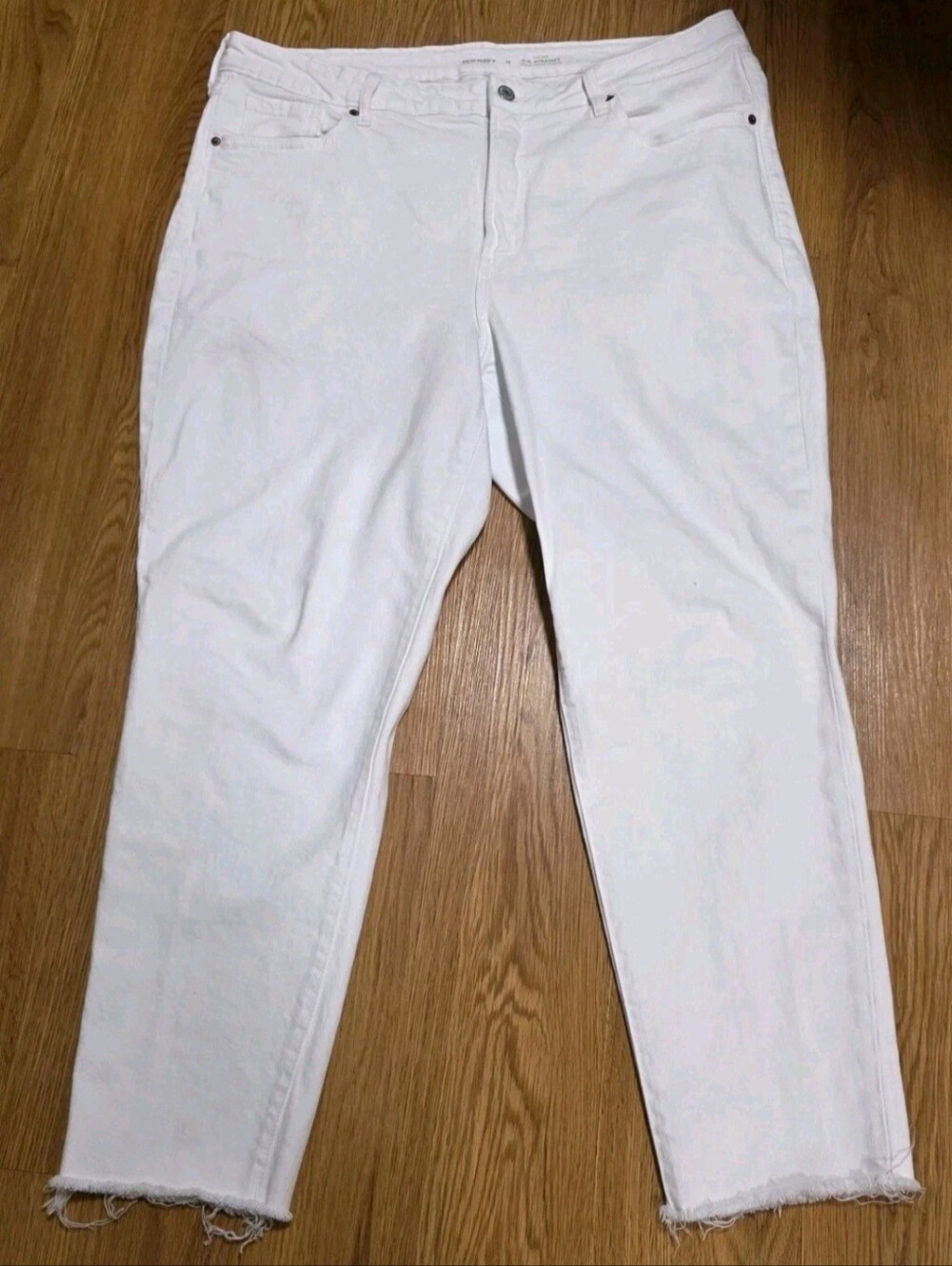 Old Navy OG Straight Leg White Denim Jeans Raw Hem Frayed Ankle Hem Size 18